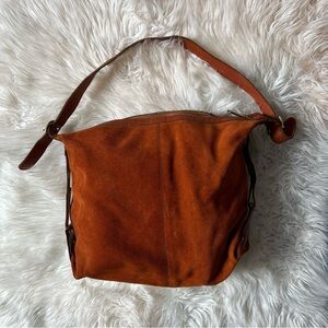 Vintage No Brand Orangish Brown Rust Color Suede Large Shoulder Bucket Bag 🍊